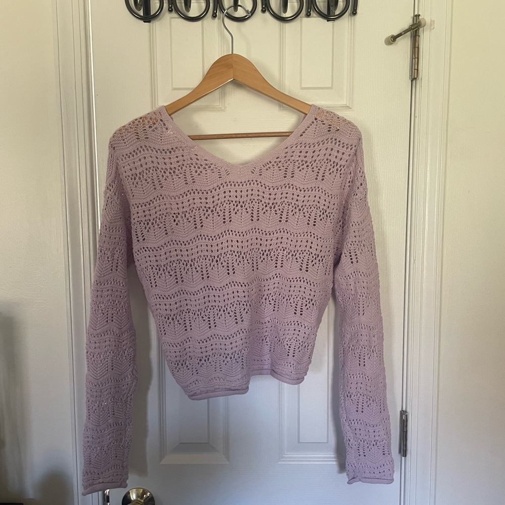 Jessica Simpson Open Knit Crochet Cinch Pullover - Picture 5 of 5